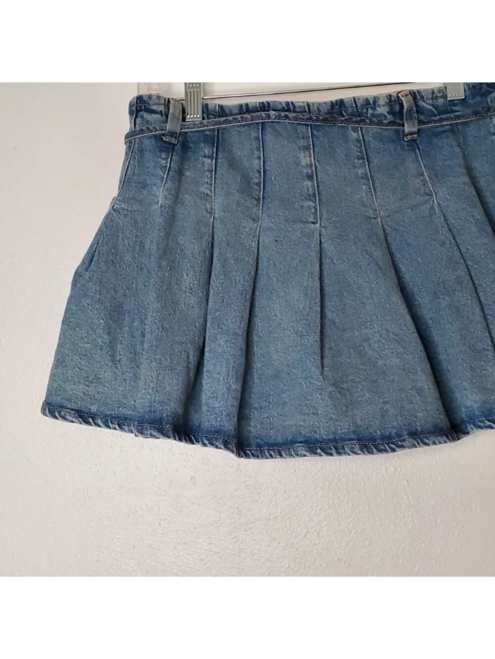 Women's Denim Skater Skort Size 10 Pleated Mini Skirt With Built-In Shorts Wild